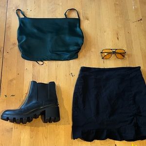 Green Satin Cami Crop Top